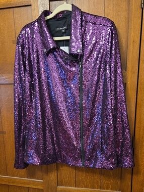 Colleen Lopez Purple Sequin Blazer Jacket